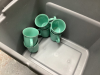 TOTE W/ (2) DISH SETS - BERNIE BROWN & A TEAL SET AND CRYSTAL GLASSES - 6
