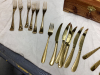 GOLD COLORED UTENSILS IN WOOD BOX AND MINI CHRISTMAS TEA SET - 2
