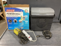 COLEMAN COOLER - 12VOLT , TROUBLE LIGHT, POWER BAR , TIMER