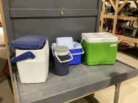 (3) COOLERS + COOLER JUG