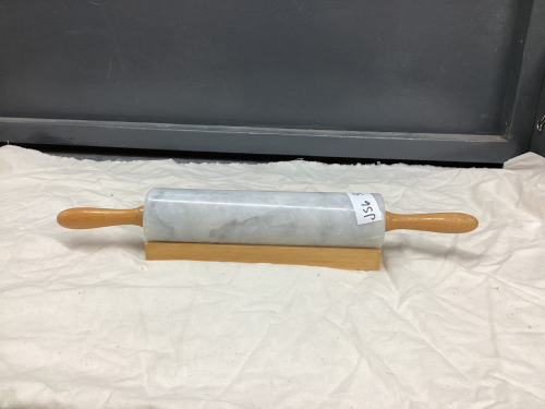 MARBLE ROLLING PIN ON WOOD HOLDER