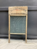ANTIQUE "GLASS GLOBE" WASHBOARD