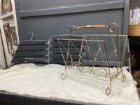 VINTAGE METAL MAGAZINE RACK & (2) PANT HANGERS