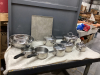 TOTE W/ STAINLESS POTS & MIXING BOWLS, COOKIE SHEET