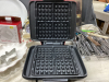 GOOD LIDDED TOTE W/ HAND MIXER, GLASS CUTTING BOARD, POTTERY CASSEROLE, CHICKEN ROASTER, CUTLERY, WAFFLE IRON - 5