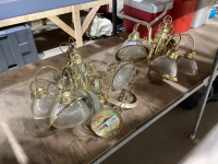 SHELF #8 - (2) HANGING LIGHT FIXTURES WITH BRASS TRIM