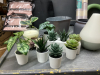 BOX OF MISC DECOR ITEMS -(2) MARY KAY MAKE-UP BAGS,MINI ARTIFICIAL PLANTS, SMALL TIN BUCKETS, ROOM SPRAYS, DIFFUSER (NO CORD) - 2
