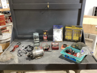 BOX W/ PRECISION SCREWDRIVERS, DRILL BITS, TESTERS, HOLE SAW BLADE