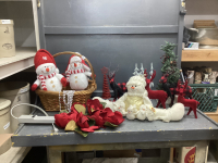 BASKET W/ CHRISTMAS DECOR ITEMS AND POWER BAR, CHRISTMAS BEAR RUG