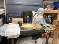 BOX MISC HOUSE HOLD ITEMS - BATH MATS, FILE FOLDERS, "BOOK" COASTERS, THROW PILLOW, WOOD PLATTER, FALL TABLE RUNNER,