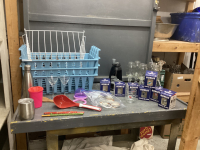 BOX OF HOUSEHOLD ITEMS - PLASTIC BASKETS, NFL GLASSES, "BALL" DRINKING GLASSES,