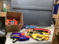 BOX OF NERF GUNS AND AMMUNITION