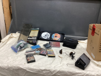 CASSESTTE TAPES, DYMO LABEL MAKER, CD'S, PORTABLE CASSETTE PLAYER