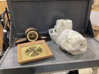 TOTE W/BATTERY MANTLE CLOCK, VINTAGE WALL CLOCK, ROLLS OF VELCRO