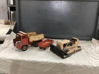 VINTAGE METAL VEHICLES - TONKA DOZER, TONKA DUMP TRUCK, WAGON