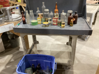 TUB OF ANTIQUE BOTTLES + SPICE CONTAINERS