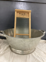 GALVANIZED BREAD PAN AND WASHBOARD
