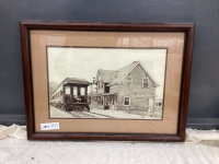 PEACE RIVER RAILROAD STATION PENCIL SKETCH IN WOOD FRAME