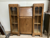 ANTIQUE SECRETARY'S DESK W/ ATTACHED SIDE BOOK CASES AND LOWER CABINET