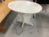 ROLLING METAL WORK TABLE + WHITE OVAL SIDE TABLE