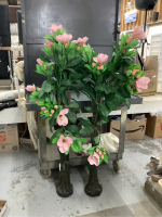 (2) ARTIFICIAL PLANTS W/ PINK FLOWERS IN PLASTIC BASES