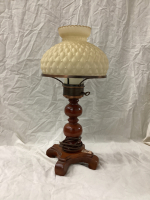 VINTAGE TABLE LAMP W/ GLASS SHADE AND WOOD BASE