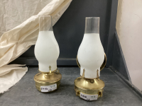 (2) KEROSENE LAMPS W/ BRASS BASES - ONLY ONE REFLECTOR