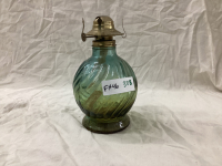 KEROSEN LAMP W/ BLUEISH/GREEN GLASS COLORED BASE