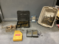 SMALL TOTE W/ SMALL VISE, MASTERCRAFT DRILL BITS, FULLER BITS, MC BITS, BITS & MORE BITS, MISC SOCKETS