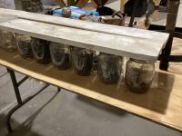 3 PIECES: SHELF W/MASON JARS, CONTAINS SCREWS, ETC