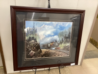 TRAIN THRU THE MOUNTAINS PICTURE BY TED BLAYLOCK. IN NICE WOOD FRAME