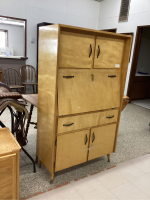 HANDMADE CABINET W/ DROP DOWN WRITING PLATFORM,, UPPER AND LOWER DOORS AND MIDDLE DRAWER