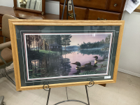 LOON BY CABIN PRINT BY KIM NORLIEN IN WOOD FRAME