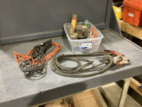 LITTLE TOTE W/BOOSTER CABLES, EXTENSION CORDS, SCREWS, NAILS, RIVETS, PENCILS