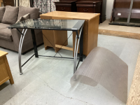 GLASS & METAL DESK WITH PLASTIC CARPET PROTECTOR