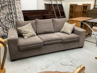 GREY 3-SEATER SOFA W/ 2 THROW PILLOWS