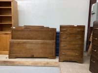VINTAGE 4-DRAWER DRESSER, DOUBLE HEAD & FOOT BOARDS AND METAL RAILS