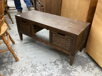 ENTERTAINMENT STAND W/ (2) WICKER DRAWERS -MISSING MIDDLE DRAWER