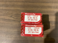(1) BUNDLE OF 2 BOXES HORNADY 25 CAL, 100 GRAIN PROJECTILES