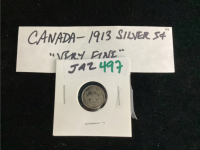 CANADA 1913 SILVER 5 CENT COIN