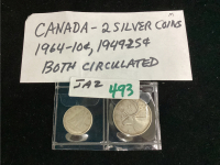 (2) CANADA SILVER COINS - 1964 10 CENT AND 1949 25 CENT