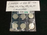 (6) CANADA GEO VI 5 CENT COINS - 1940/42/47/49/50/51