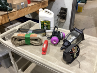 BOX WITH SLINGS, OUTDOOR LIGHT, RESPIRATOR, STAPLER