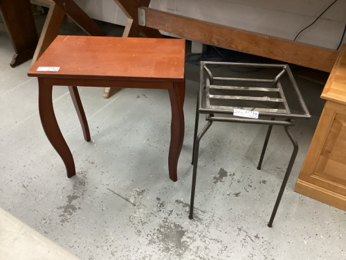 METAL PLANT STAND + SMALL WOODEN TABLE