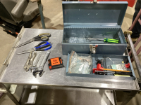 VINTAGE SMALL BEACH TOOLBOX WITH CONTENTS