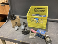 CRATE W/ (7) SILVER CAP OVERDRIVES, JD BOLT ON FLANGE YOKE