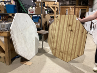 (2) OCTAGON FOLDING TABLES AND SHOP STOOL