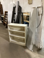 IRONING BOARD & WHITE BOOK SHELF