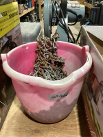 PINK BUCKET WITH ATV TIRE CHAINS