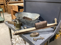 GALVANIZED TUB W/ MISC COLLECTIBLES